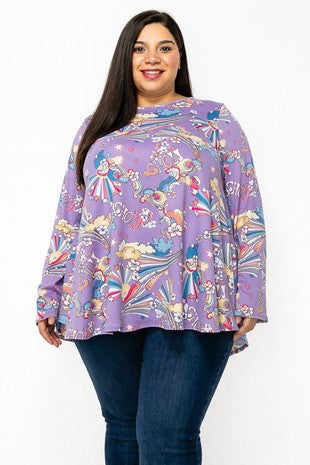 30 PLS {Feeling Carefree} Lavender Rainbow Print Top EXTENDED PLUS SIZE 3X 4X 5X