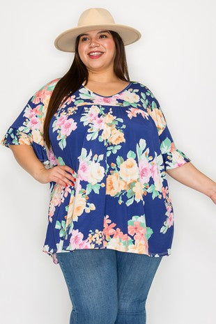 31 PSS {Love Grows Here} Navy Floral Ruffle Sleeve Top EXTENDED PLUS SIZE 4X 5X 6X