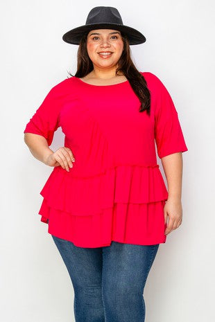 34 SSS {Made For Me} Fuchsia Double Layer Hem Detail Top EXTENDED PLUS SIZE 4X 5X 6X