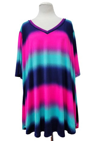 22 PSS {You Are Mine} Hot Pink Mint Navy Stripe V-Neck Top EXTENDED PLUS SIZE 3X 4X 5X