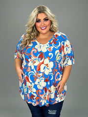 59 PSS {Floral Attitude} Blue Orange Floral V-Neck Top EXTENDED PLUS SIZE 4X 5X 6X