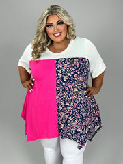 21 CP {You Get The Picture} Ivory Fuchsia Navy Floral Top EXTENDED PLUS SIZE 4X 5X 6X