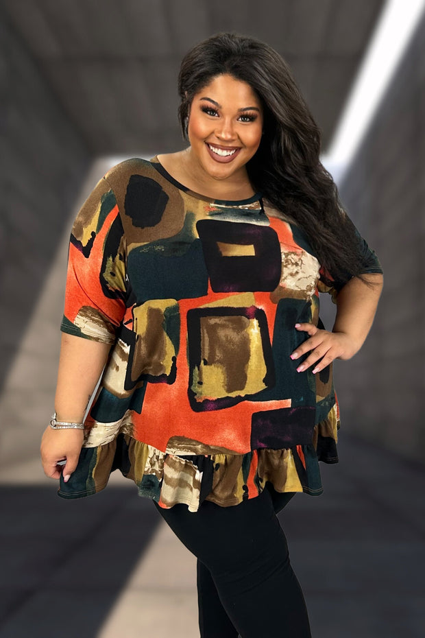 SALE!! 20 PSS {Good Time Feels} Multi-Color Print Ruffle Hem Top EXTENDED PLUS SIZE 4X 5X 6X