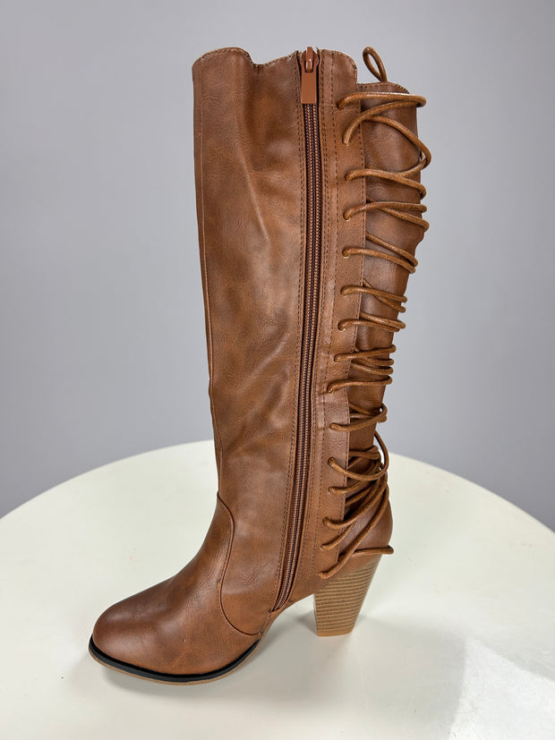 SHOES {Forever} Tan Lace Up Boots 3.5 In. Heel