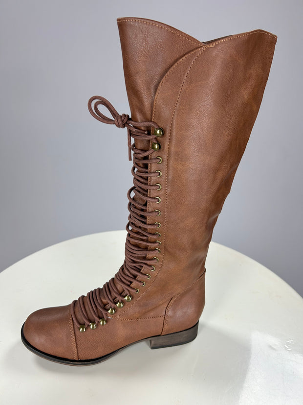 SALE!! SHOES {Just My Style} Light Brown Tall Mid-Calf Lace Up Boots