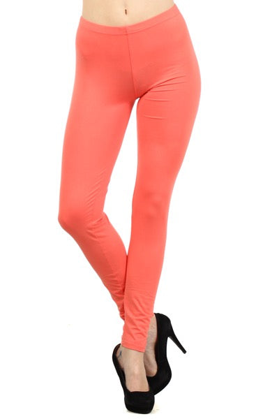 LEG-36 {Pursuit Of Comfort} Coral Full Length Leggings EXTENDED PLUS SIZE