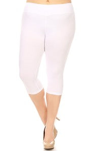 LEG 21  {Let's Get Active} White Yoga Band Capri Leggings PLUS SIZE