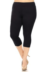 LEG-24 {Let's Get Active} Black Yoga Band Capri Leggings PLUS SIZE