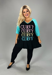 19 GT {Curvy Curvy} Black/Teal Curvy Graphic Tee CURVY BRAND!!!  EXTENDED PLUS SIZE XL 2X 3X 4X 5X 6X (May Size Down 1 Size}