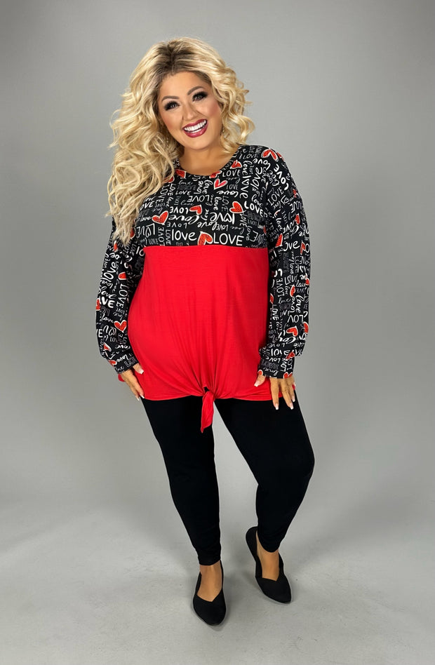 SALE!! 45-GT-G {Written Love Letters } Red Black Top  w/ Script & Tie Front  PLUS SIZE 1X 2X 3X