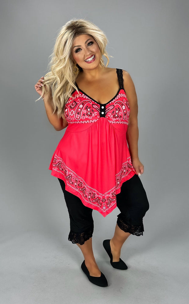 CW SET Red/Black Paisley Print Tank & Capri Set w/Lace