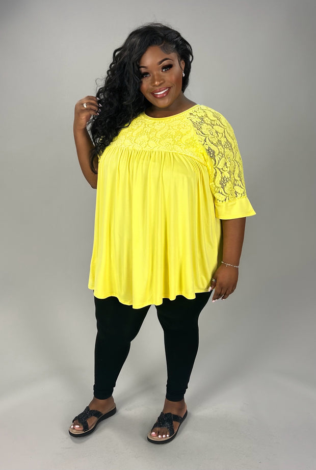 42 SSS {In The Details} Yellow Floral Lace Babydoll Tunic CURVY BRAND EXTENDED PLUS SIZE 3X 4X 5X 6X