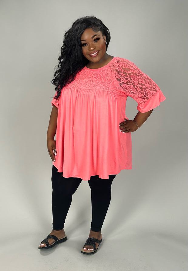 41 SSS {In The Details} Coral Floral Lace Babydoll Tunic CURVY BRAND EXTENDED PLUS SIZE 1X 2X 3X 4X 5X 6X