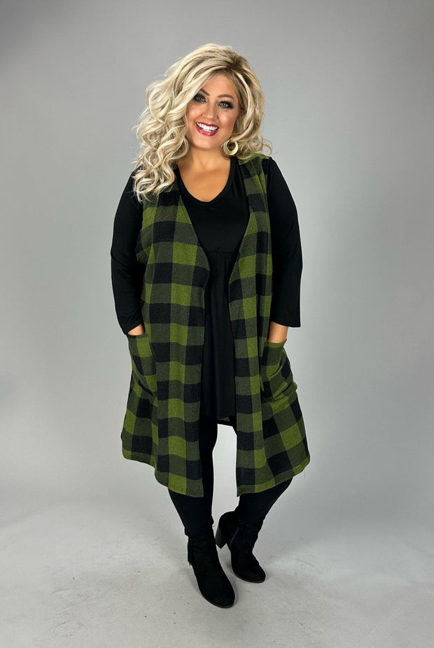 61 OT {Night Reflections} Green & Black Plaid Vest with Front Pockets PLUS SIZE XL 2X 3X