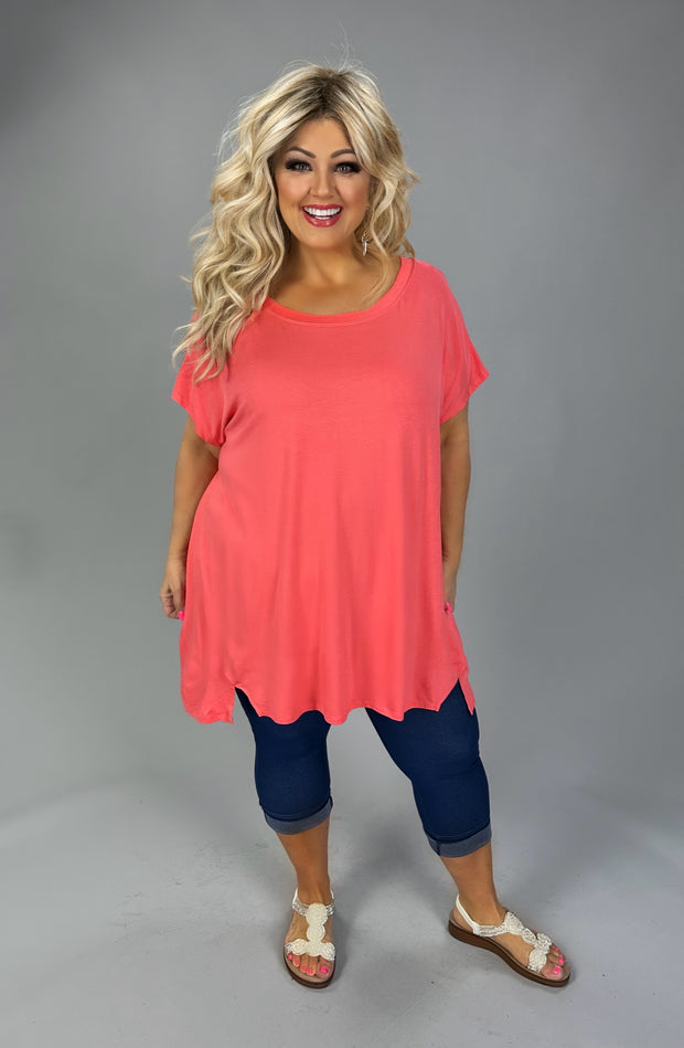 49 SSS {Truly Yours} Bright Coral Solid Batwing Sleeve Top EXTENDED PLUS SIZE 3X 4X 5X 6X