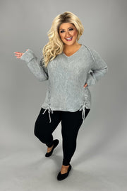 SLS-S {Just Enjoy It} "UMGEE" Gray Ribbed Sweater with Detail