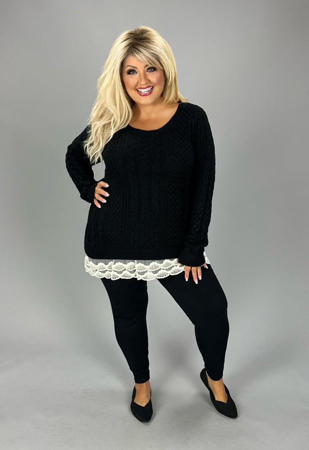 SALE!! SD-O {Limited Edition} Black Knit Sweater with Lace Hem