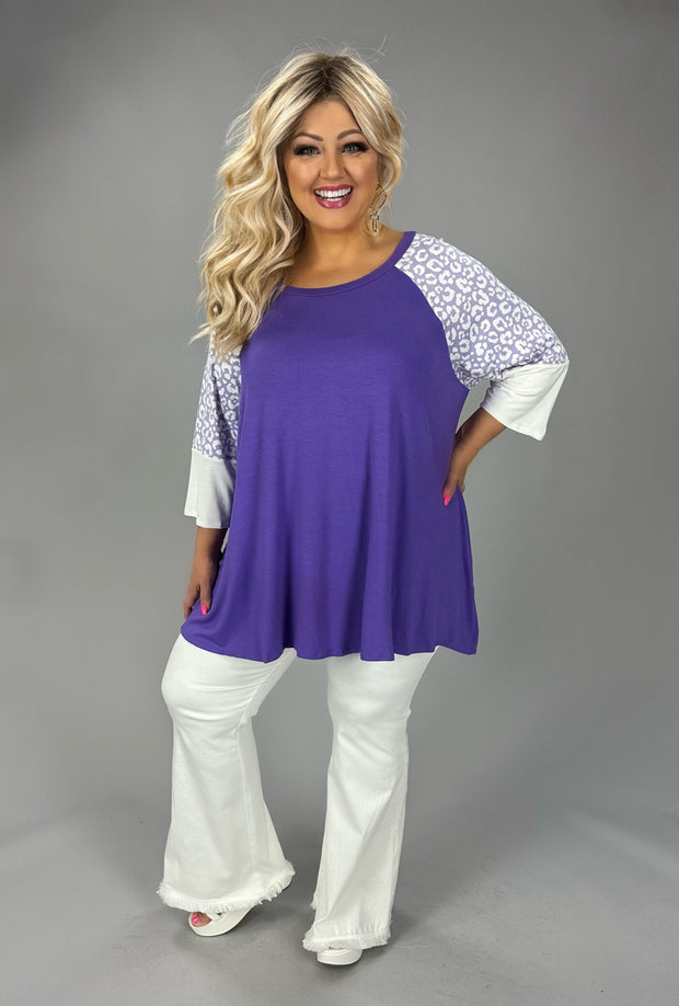 43 CP {Cards On The Table} Purple Leopard Contrast Tunic EXTENDED PLUS SIZE 4X 5X 6X