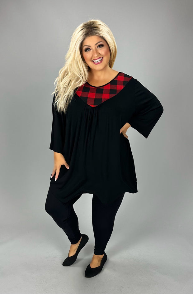 21 CP {Rather Be Here} CURVY BRAND Black/Red Plaid Contrast Top EXTENDED PLUS SIZE4X 5X 6X