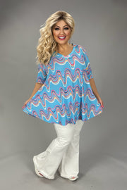 16 PSS {Waiting On Perfection} Sky Blue Swirl Print Top EXTENDED PLUS SIZE 3X 4X 5X