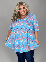 16 PSS {Waiting On Perfection} Sky Blue Swirl Print Top EXTENDED PLUS SIZE 3X 4X 5X