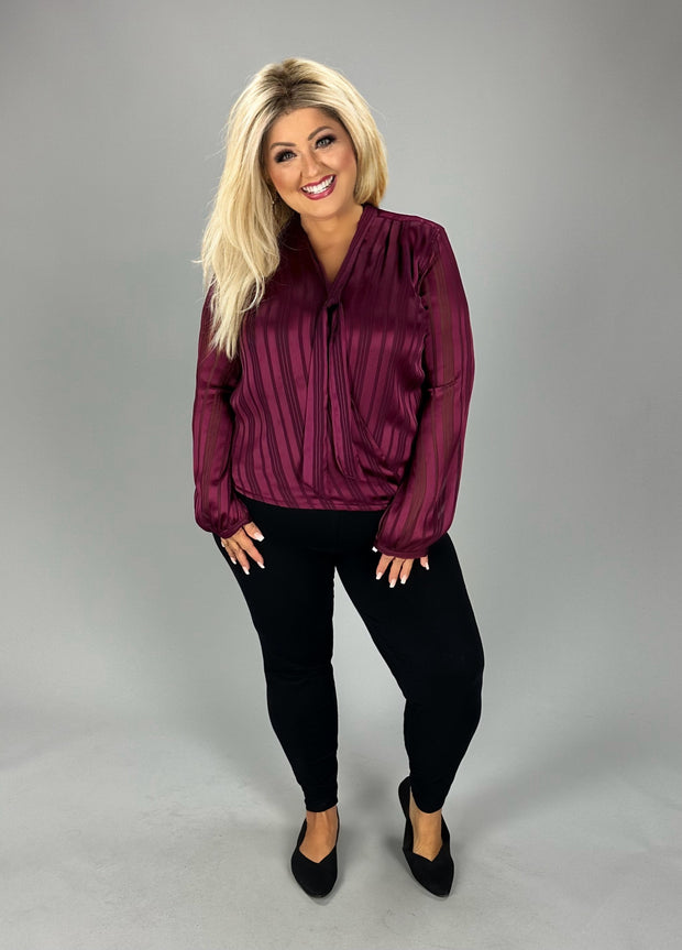 SALE!! PLS-A  M-109 {Guess} Burgundy Tie-Neck Top Retail $79.00 PLUS SIZE XL