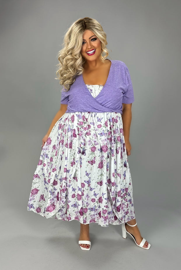 CW Lavender Butterfly Print Dress w/Cardigan