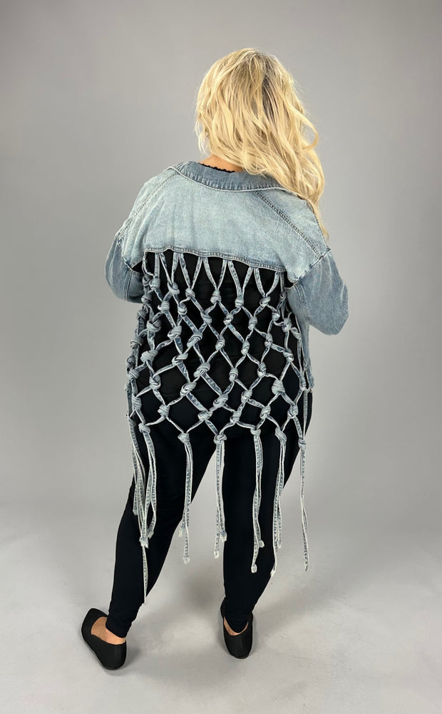 SALE!! 25 OT {Shine Brighter} Denim Knotted Open Back Jacket PLUS SIZE 3X