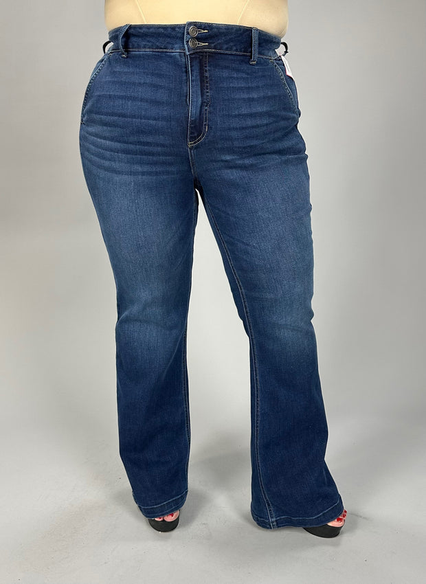 BT {Ms. Cello} Dark Denim Mid Rise Flare Jeans PLUS SIZE EXTENDED 14 16 18 20 22