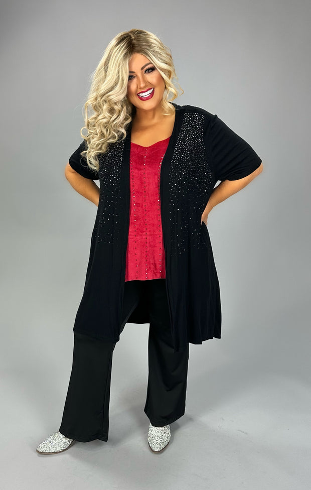 93 OT {Sultry Sweetheart} Vocal Black Short Sleeve Cardigan w Rhinestones PLUS SIZE 1X 2X 3X