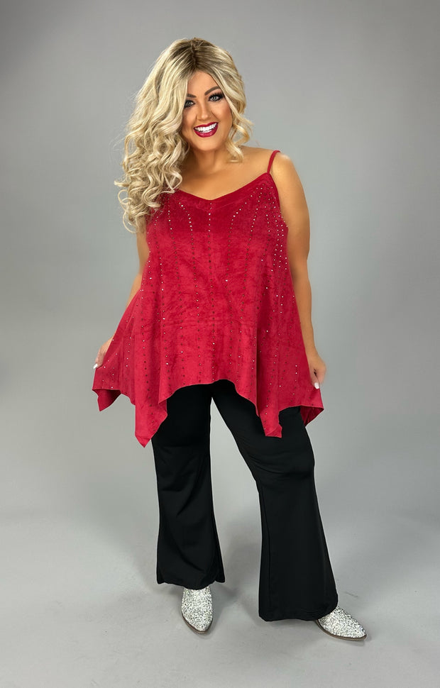 85 SV {Cue The Shine} VOCAL Red Studded Sleeveless Top  PLUS SIZE XL 2X 3X