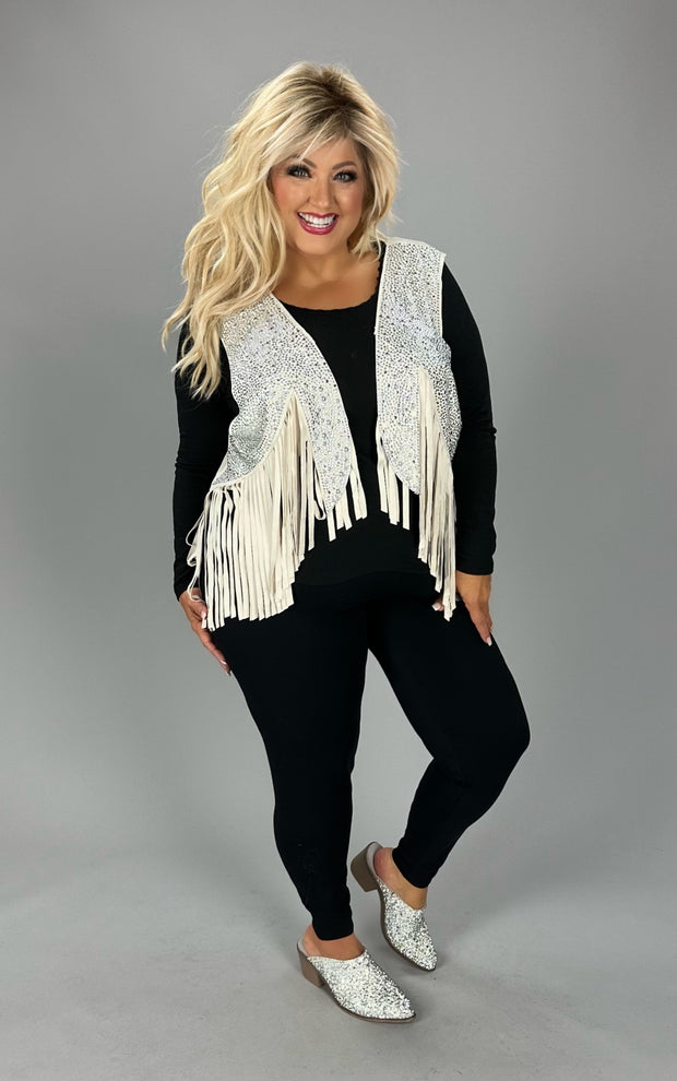 SALE!! 36 OT {A Way To Go} Natural Rhinestone Fringe Vest PLUS SIZE XL 2X 3X