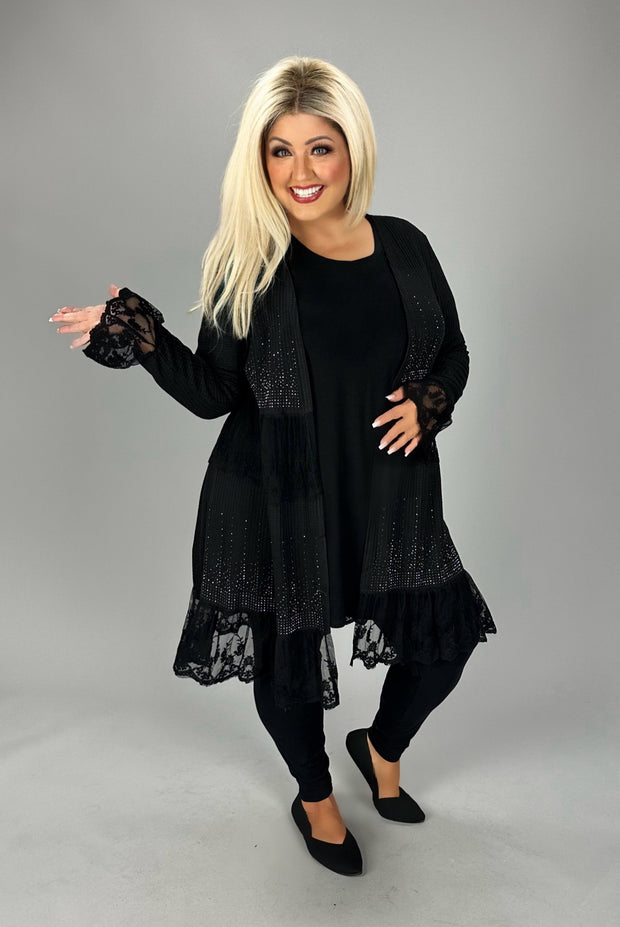 SALE!! 22 OT {Love Of Drama} VOCAL Black Waffle Knit Lace Sm Stud Cardigan PLUS SIZE XL 2X 3X