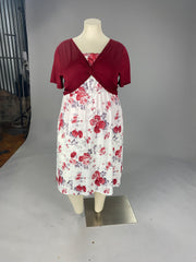 CW SET Burgundy/Ivory Floral Dress w/Burgundy Cropped Cardigan