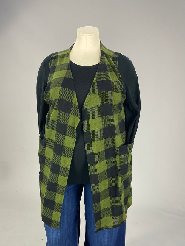 61 OT {Night Reflections} Green & Black Plaid Vest with Front Pockets PLUS SIZE XL 2X 3X