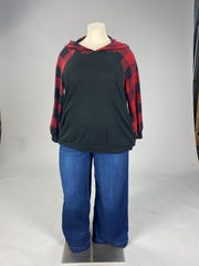 14 HD {Lifelong Memories} Red/Black Plaid Contrast Hoodie PLUS SIZE XL 2X 3X