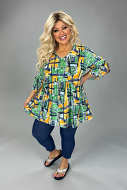 21 PSS {Back To Square One} Green Square V-Neck Top EXTENDED PLUS SIZE 3X 4X 5X