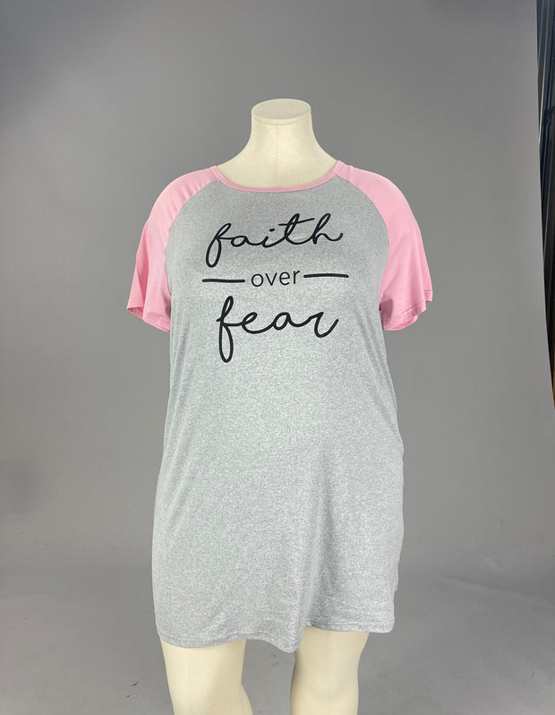 GT {Faith Over Fear} H. Grey/Pink Graphic Print Dress