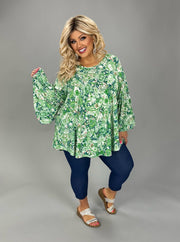 25 PQ {What Can I Say} Green Paisley Bell Sleeve Top EXTENDED PLUS SIZE 3X 4X 5X