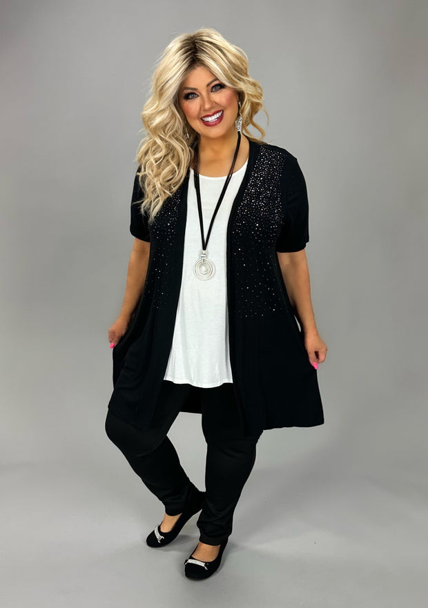 93 OT {Sultry Sweetheart} Vocal Black Short Sleeve Cardigan w Rhinestones PLUS SIZE 1X 2X 3X