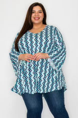 94 PSS {Working An Angle} Mint/Ivory Geo Print V-Neck Top EXTENDED PLUS SIZE 3X 4X 5X