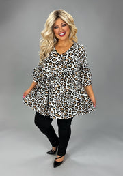 35 PSS {When We Meet} Ivory Leopard V-Neck Babydoll Top EXTENDED PLUS SIZE 3X 4X 5X