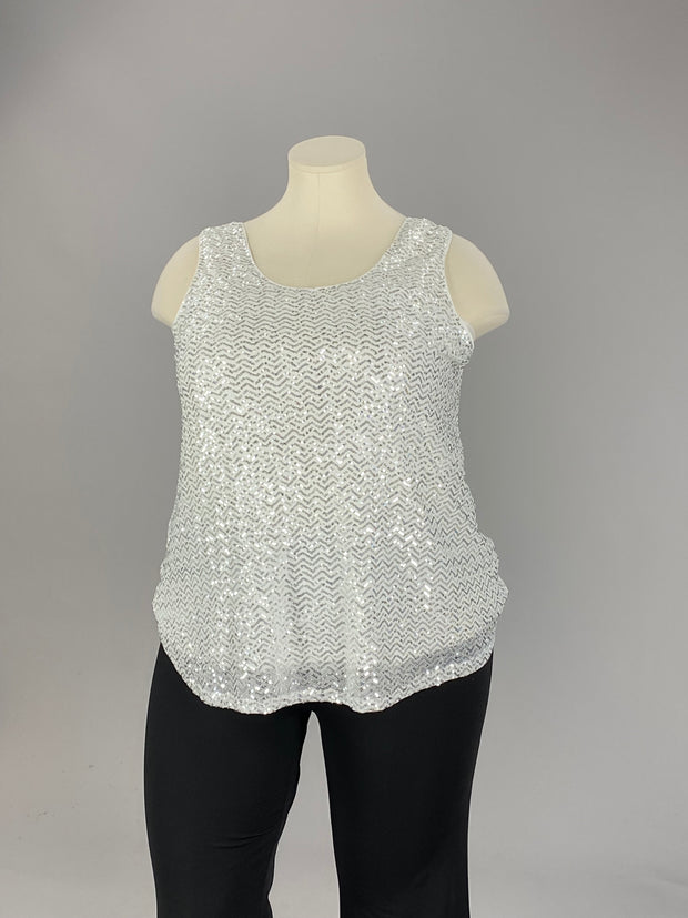 61 SV {You'll Come Around} VOCAL Ivory Sequin Sleeveless Top PLUS SIZE XL 2X 3X