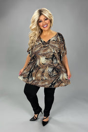 42 PSS {Memory Lane} Brown Animal Print Flutter Sleeve Top EXTENDED PLUS SIZE 4X 5X 6X