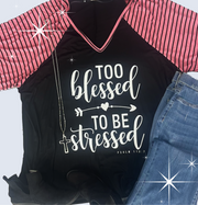 SALE!! 26 GT {Too Blessed} Black/Mauve Stripe Graphic Tee CURVY BRAND!!!  PLUS SIZE XL 2X 3X (May Size Down 1 Size)