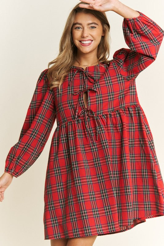 22 PLS {Magic Moments} Red Plaid Tie Front Dress PLUS SIZE 1X 2X 3X