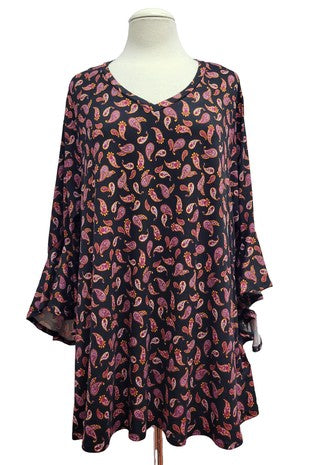 50 PQ {Forgotten In Time} Black V-Neck Paisley Print Top EXTENDED PLUS SIZE 4X 5X 6X