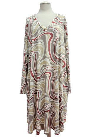 41 PLS {Dancing Moments} Beige Swirl Long Sleeve Dress EXTENDED PLUS SIZE 4X 5X 6X