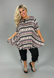 36 PSS {A Girl Like Me} Ivory Mixed Print Striped Top EXTENDED PLUS SIZE 3X 4X 5X