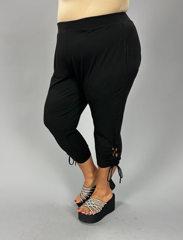 BT-B {Acting Out} Black Capri w/Side Drawstring CW EXTENDED PLUS SIZE 2X 3X 4X 5X